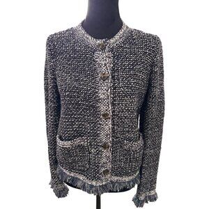 Women's Black and White Tweed Sweater